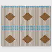 光沢のある包装紙 茶色のストライプ 青い花 ラッピングペーパー (フラット)