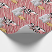 光沢のある包装紙、赤い格子状のカウミルクパン ラッピングペーパー (角)