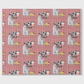 光沢のある包装紙、赤い格子状のカウミルクパン ラッピングペーパー (フラット)