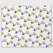 光沢のある包装紙、黄色と白のサッカーボール ラッピングペーパー (フラット)