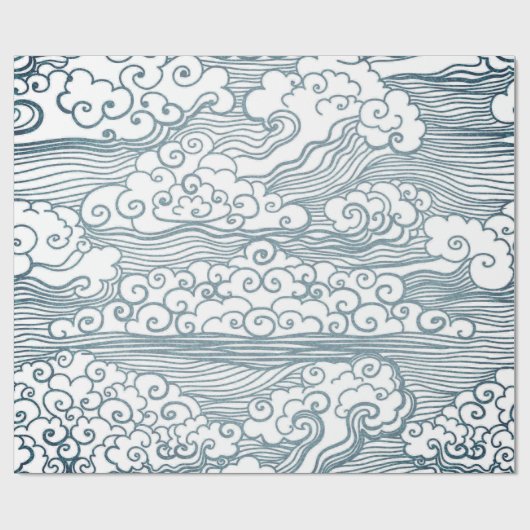 光沢のある包装紙、30" x 6'日本のな雲 ラッピングペーパー (フラット)