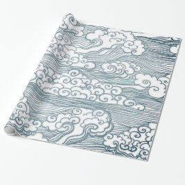 光沢のある包装紙、30" x 6'日本のな雲 ラッピングペーパー
