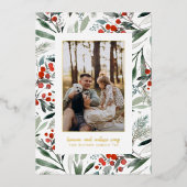 光沢のある天国と自然のクリスマスフォトを歌う 箔シーズンカード (正面)