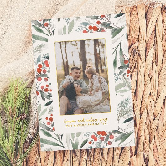 光沢のある天国と自然のクリスマスフォトを歌う 箔シーズンカード