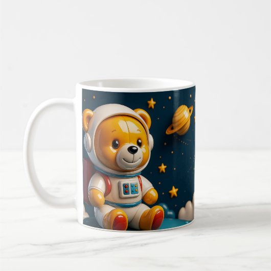 光沢のある宇宙飛行士テディ コーヒーマグカップ (左)