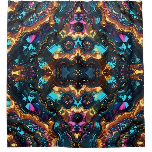 光沢のある宝石を持つ黄金鉱脈 シャワーカーテン (正面)