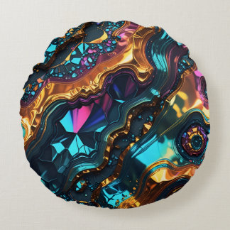 光沢のある宝石を持つ黄金鉱脈 ラウンドクッション