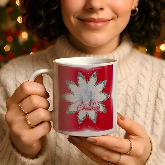 光沢のある巨大なクリスマスの雪のフレークのマグカップ コーヒーマグカップ