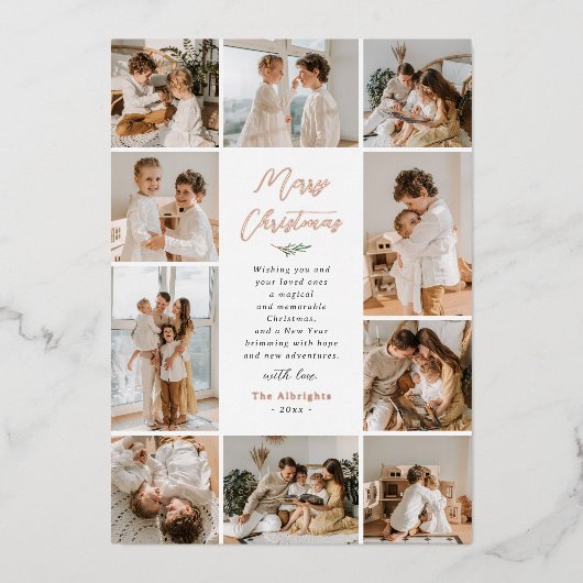 光沢のある常緑の思い出 | 10フォトクリスマス 箔シーズンカード (正面)