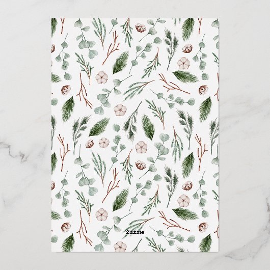 光沢のある常緑の思い出 | 10フォトクリスマス 箔シーズンカード (裏面)