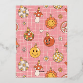 光沢のある平和の愛のレトロGroovyアーチクリスマスフォト 箔シーズンカード (裏面)