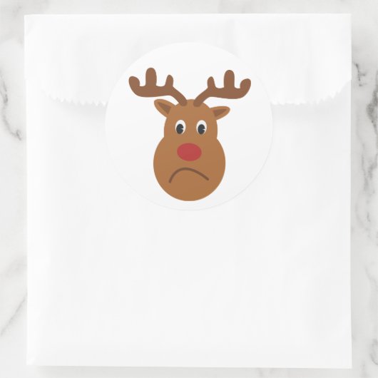 光沢のある悲しいトナカイのクリスマスの円形のステッカー ラウンドシール (バッグ)