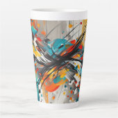 光沢のある抽象芸術シェイプのスプラッシュ カフェラテマグ (正面)