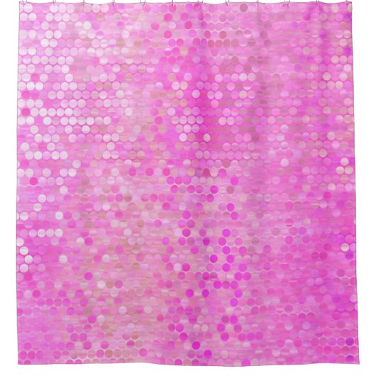 光沢のある明るい抽象芸術モザイクピンク シャワーカーテン (正面)