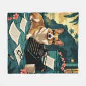 光沢のある毛並みのコーギー犬と紳士のビンテージ フリースブランケット (正面(横))