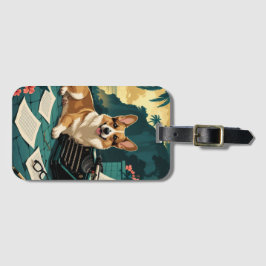 光沢のある毛皮と紳士のヴィンテージを持つCorgi Dog ラゲッジタグ