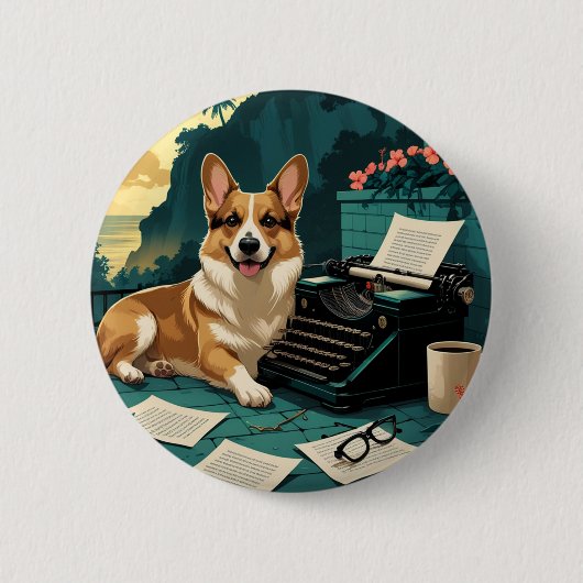 光沢のある毛皮と紳士のヴィンテージを持つCorgi Dog 缶バッジ (正面)