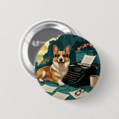 光沢のある毛皮と紳士のヴィンテージを持つCorgi Dog 缶バッジ (正面&裏面)