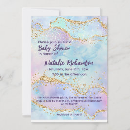 光沢のある水の色グリッター紫の女の子赤ちゃんシャワー 招待状