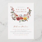 光沢のある水の色ワイルドフラワー秋ブライダルシャワー 箔招待状 (正面)