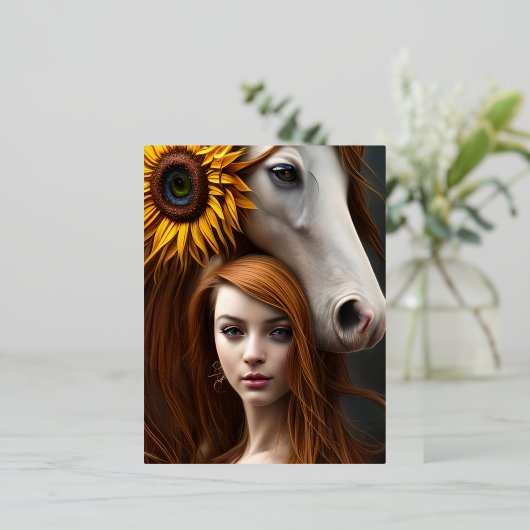 光沢のある滑らかなガラス馬探し超現実的 箔シーズンポストカード (立ち正面)