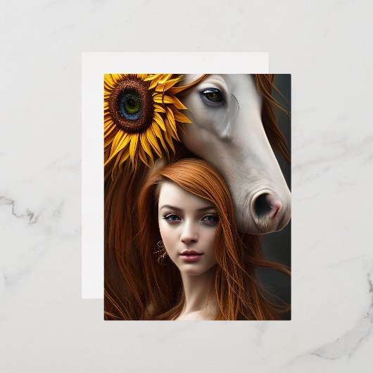 光沢のある滑らかなガラス馬探し超現実的 箔シーズンポストカード (正面/裏面)