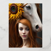 光沢のある滑らかなガラス馬探し超現実的 箔シーズンポストカード (正面)