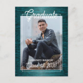光沢のある濃い青の緑の卒業発表 ポストカード (正面)