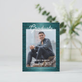 光沢のある濃い青の緑の卒業発表 ポストカード (スタンド正面)