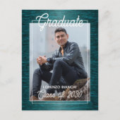 光沢のある濃い青の緑の卒業発表 ポストカード (正面)