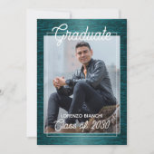 光沢のある濃い青の緑の卒業 案内状 (正面)