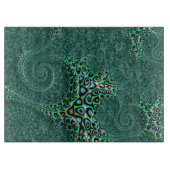 光沢のある濡れたティール(緑がかった色)斑点タコ素晴らしフラクタルアート カッティングボード (正面)