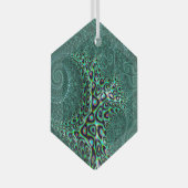 光沢のある濡れたティール(緑がかった色)斑点タコ素晴らしフラクタルアート ガラスオーナメント (正面右)