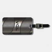 光沢のある灰色のメタリックモダン幾何学的デザイン ラゲッジタグ (正面横)