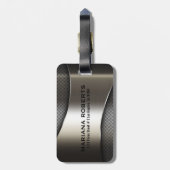 光沢のある灰色のメタリックモダン幾何学的デザイン ラゲッジタグ (裏面縦)