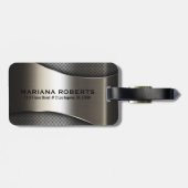 光沢のある灰色のメタリックモダン幾何学的デザイン ラゲッジタグ (裏面横)