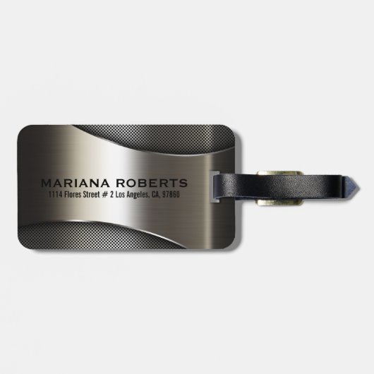 光沢のある灰色のメタリックモダン幾何学的デザイン ラゲッジタグ (裏面横)
