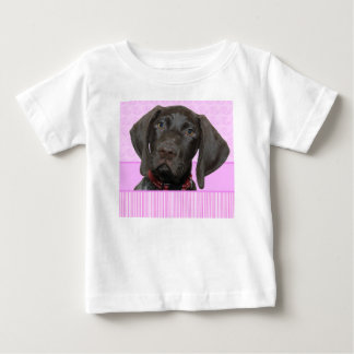 光沢のある灰色の子犬 ベビーTシャツ