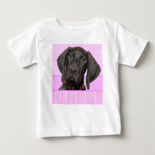 光沢のある灰色の子犬 ベビーTシャツ (正面)