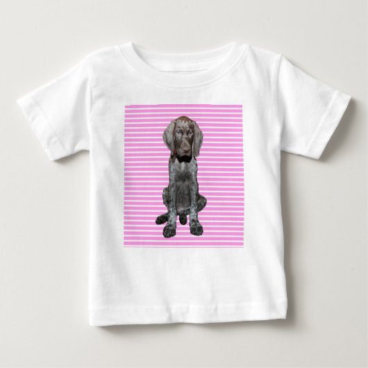 光沢のある灰色の子犬 ベビーTシャツ (正面)