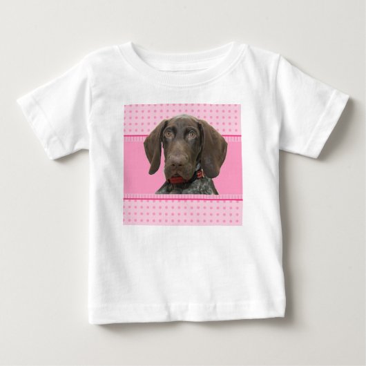 光沢のある灰色の子犬 ベビーTシャツ (正面)