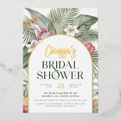 光沢のある熱帯フローラアーチサマーブライダルシャワー 箔招待状 (正面)
