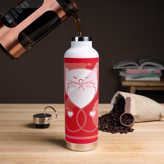 光沢のある猫好きボタン ウォーターボトル (コーヒー)