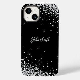 光沢のある白いグレーのグリッターブラック文字カスタマイズ Case-Mate iPhone 14ケース