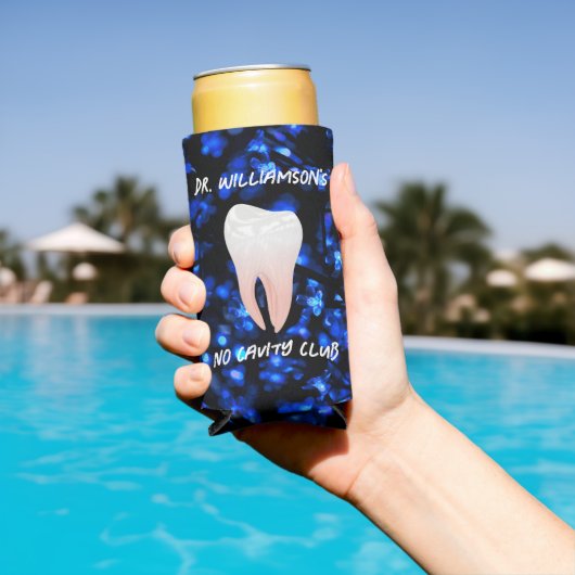 光沢のある白い歯（青） スリム缶クーラー (インサイチュ プール)