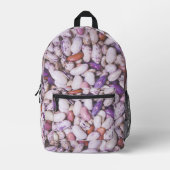 光沢のある白と紫のカッコいい豆 プリントバックパック (正面)