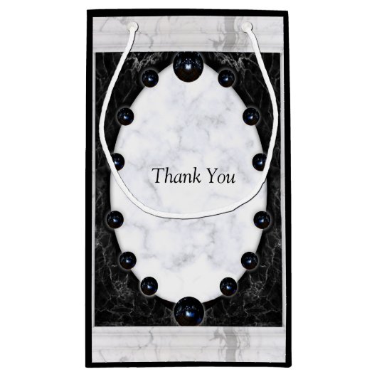 光沢のある白と黒の大理石球 スモールペーパーバッグ (裏面)