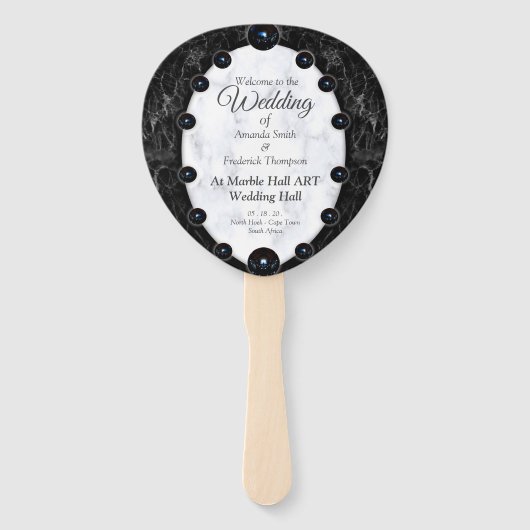 光沢のある白と黒の大理石球 ハンドファン (正面)