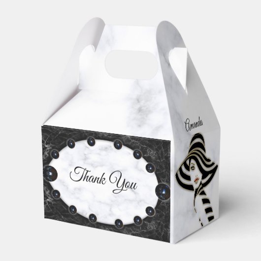 光沢のある白と黒の大理石球 フェイバーボックス (裏面サイド)