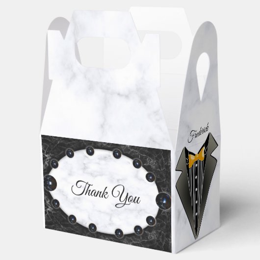 光沢のある白と黒の大理石球 フェイバーボックス (オープン)